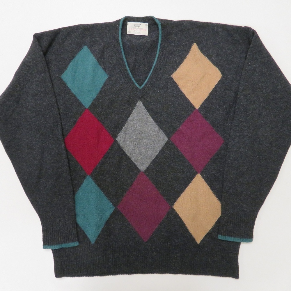 Lord Jeff 100% Lambswool Argyle Sweater‎ XL Vintage
